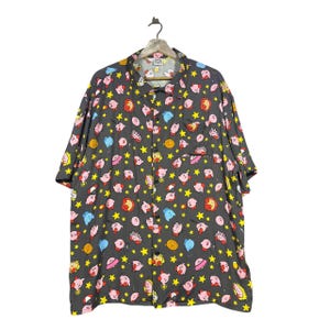 Vintage 1993 Kirby Nintendo Rayon Shirt Japanese Gaming Character Tee 90s Retro Game Anime Kawaii Pink Stars Vacation Shirt Men Summer