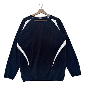 Vintage Nike Red Diamond Logo Navy Fleece Pullover Sweatshirt Men&#39;s Medium 90s Y2K Streetwear Athletic Sportswear Retro