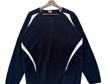Vintage Nike Red Diamond Logo Navy Fleece Pullover Sweatshirt Men's Medium 90s Y2K Streetwear Athletic Sportswear Retro