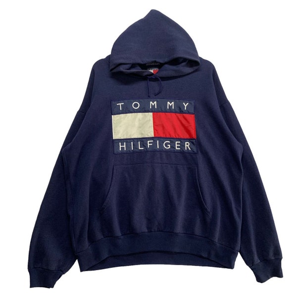 Vintage Tommy Hilfiger Hoodie Large Size Blue Color Pullover Vintage Clothing Retro Style Streetwear