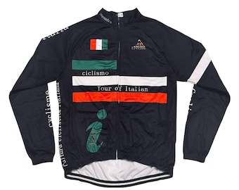 Vintage Italian Cycling Track Jacket Set Tour Ciclismo Squadra Sportswear Activewear Black Full Zip Retro Team Top Bottoms