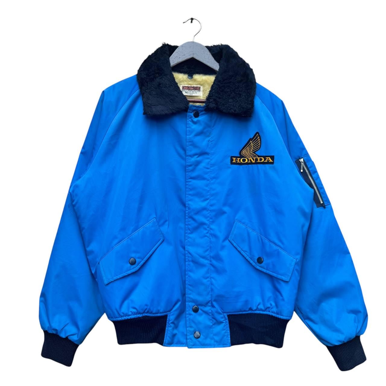 Vintage Honda Bomber Jacket,blue Nylon With Sherpa Collar - Etsy