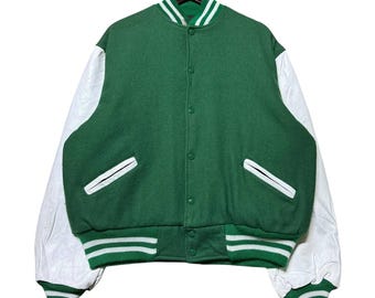 Vintage Meca Sportswear Varsity Letterman Jacket,green and White 