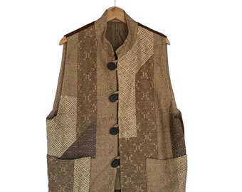 Japanese Tradition Jacquard Vest,Brown Color