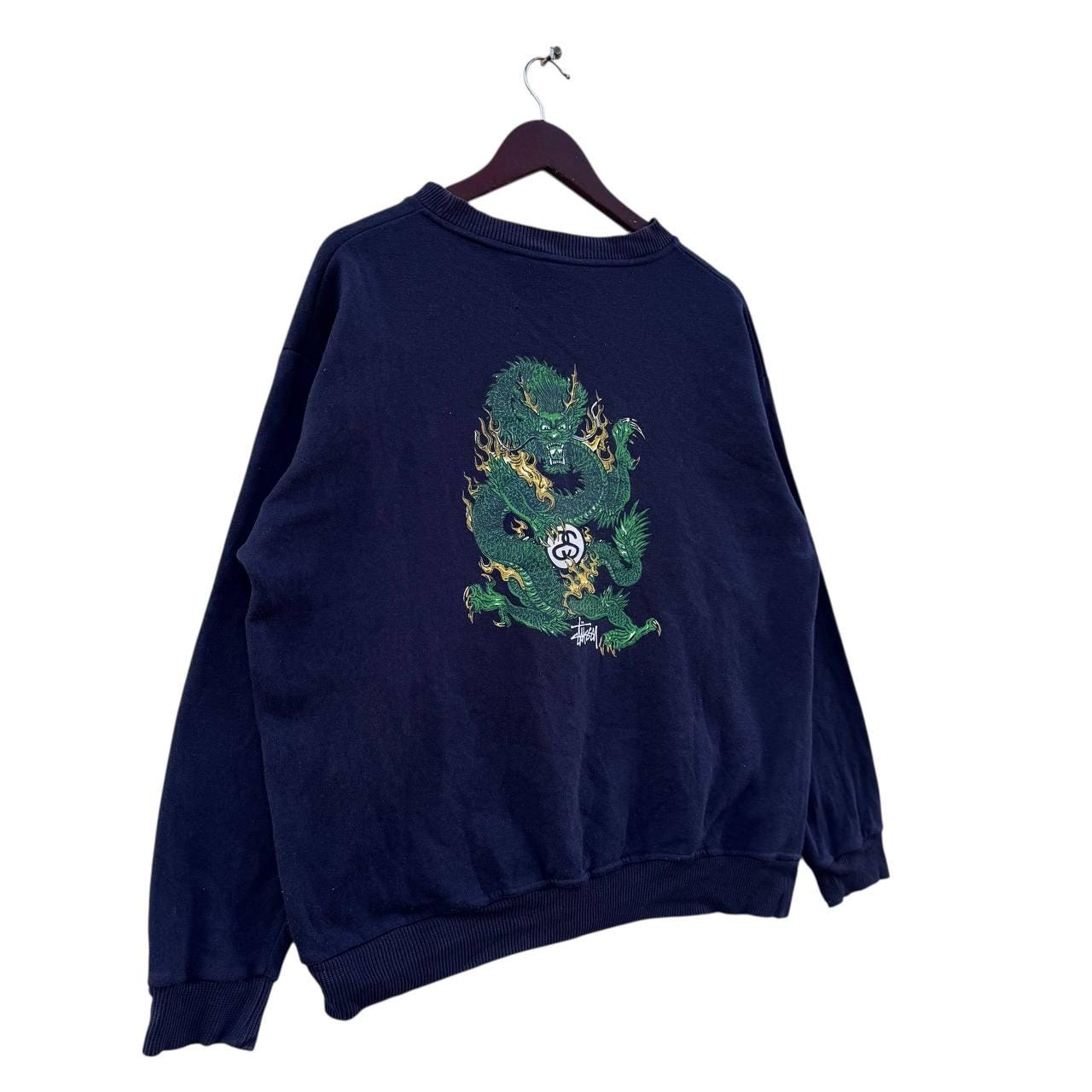 Vintage Stussy Dragon Graphic Sweatshirt Made in Usa Navy Crewneck 