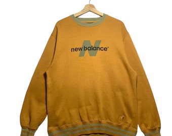 Vintage New Balance-sweater, klein geborduurd logo, groot formaat, bruine kleur, oversized, vintage sweater, vintage kleding