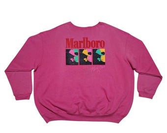 Vintage Marlboro Crewneck Sweatshirt 1993 Karneval Grafik Rosa Pullover 90er Jahre Streetwear Tabak Promo