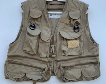 Columbia, Jackets & Coats, Vintage Columbia Fly Fishing Vest Khaki Xl Zip  Up Multi Pockets Mens Tan