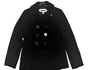 ジャケット・アウター 00s kolor wool Pea coat y2k Vintage Y2K Coach Double Breasted Leather Trim Wool Pea Coat