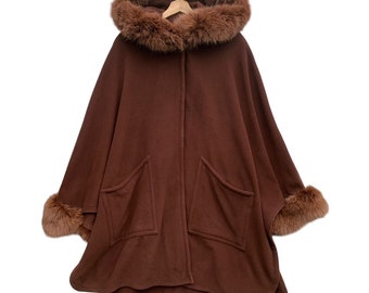 Vintage Roland's Roma Wool Cape Coat Dark Brown Color Made In Italy