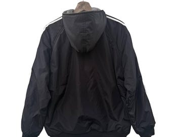 Vintage Adidas Reversible Windbreaker Jacket Black Grey Athletic