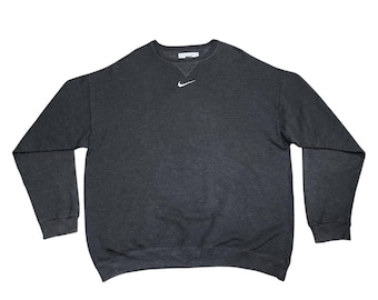 Vintage Nike Center Swoosh Grey Crewneck Sweatshirt 90s Minimalist Pullover