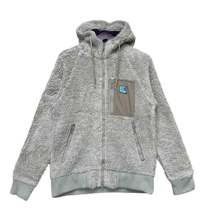 Vintage Helly Hansen Sherpa Fleece Hoodie Jacket Grey Outdoor Zip Up with Chest Pocket Medium Size