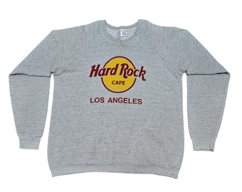 Vintage 90s Hard Rock Cafe Los Angeles Crewneck Sweatshirt Made In Usa Gray Graphic Pullover