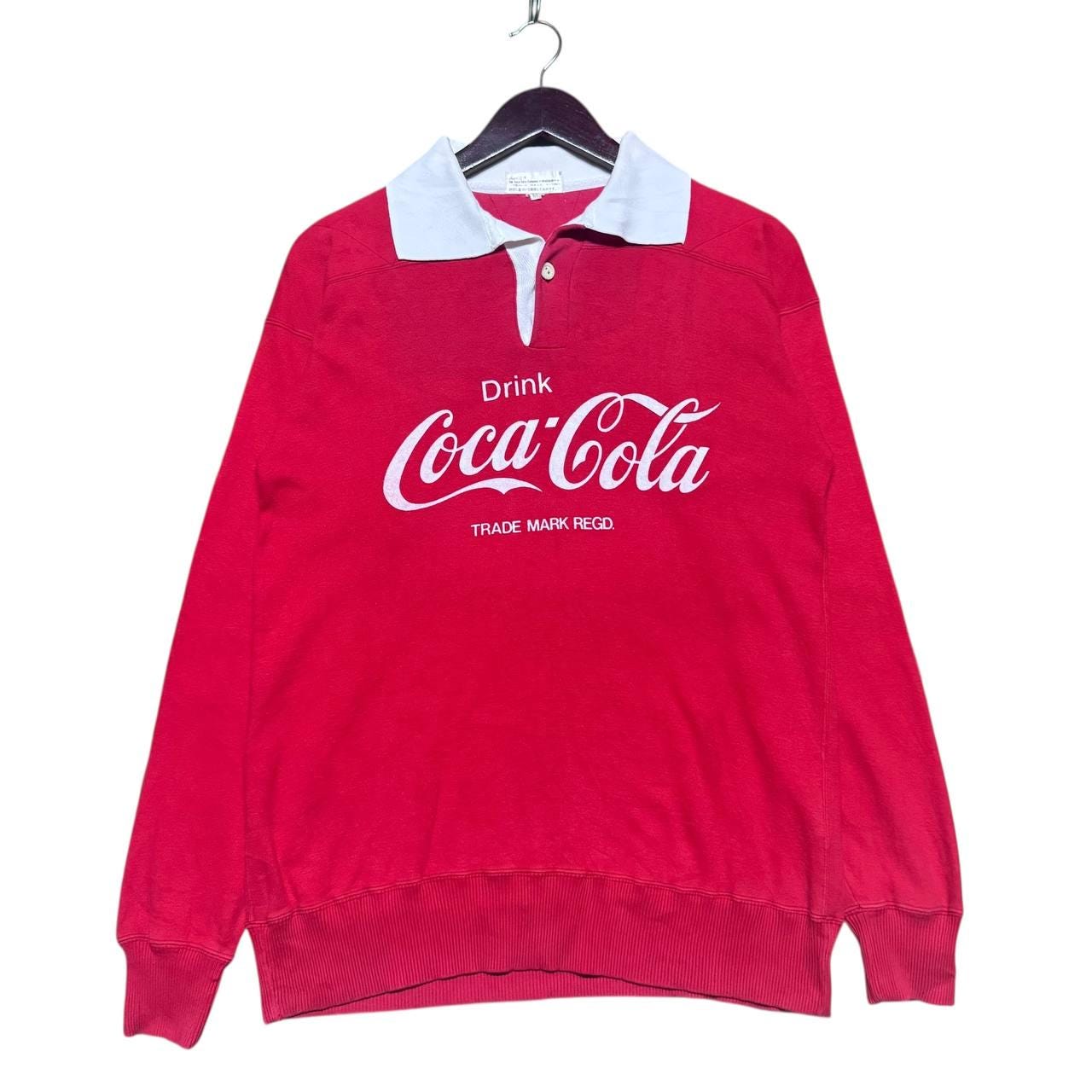 Vintage Coca Cola Rugby Polo Shirt Red White Collar Long Sleeve