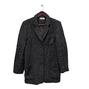 Vintage Lancel Tweed Wool Blazer with Notched Lapel,Retro Classic Style,Warm Winter Wear,Office Wear Blazer