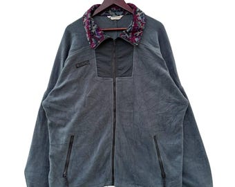 Chaqueta polar Columbia vintage con cuello estampado, años 90, para exteriores, con cremallera, gris
