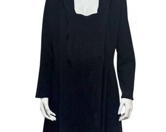 Vintage 90s Authentic Yohji Yamamoto Black Japanese Dress 1990s Wrap Style Long Sleeve Midi Dress Minimalist Fashion Avant Garde Designer