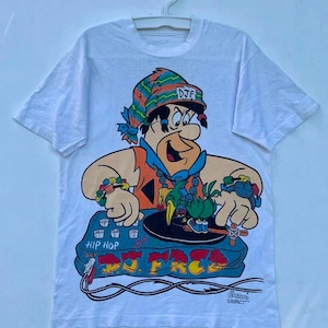 Vintage 1993 The Flintstones DJ Fred Bedrock Hip Hop tshirt 90s Cartoon Retro Style Vintage Clothing American Vintage Streetwear Tee Shirt
