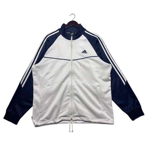 Vintage Adidas Track Jacket White Navy Full Zip,retro Streetwear