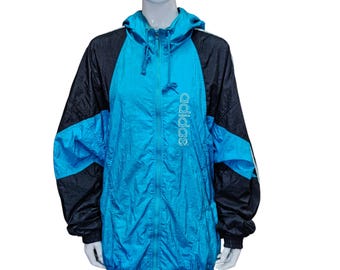 ヴィンテージブルー ADIDAS ウィンドブレーカージャケット：XL レトロ