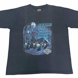 Vintage 1991 Harley Davidson T Shirt Legends Live Where Legends Roam Wolf Moon Faded Black Motorcycle Biker Tee Authentic 90s Graphic Tee