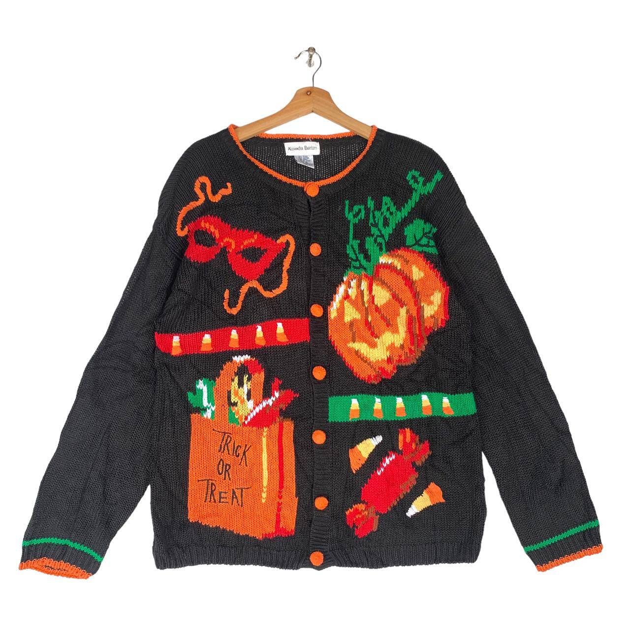 Vintage Halloween Pumpkin Knit Sweater Cardigan by ALEXANDRA