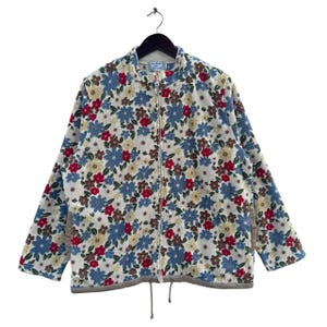 Vintage 90s Floral Sherpa Fleece Jacket Full Zip Cozy Soft Teddy Outerwear Cottagecore Warm Retro Y2K Japan Style Women’s Large