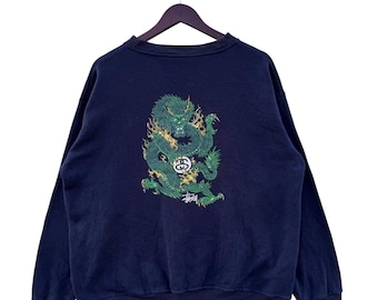 Vintage Stussy Dragon Graphic Sweatshirt Made in Usa Navy Crewneck 