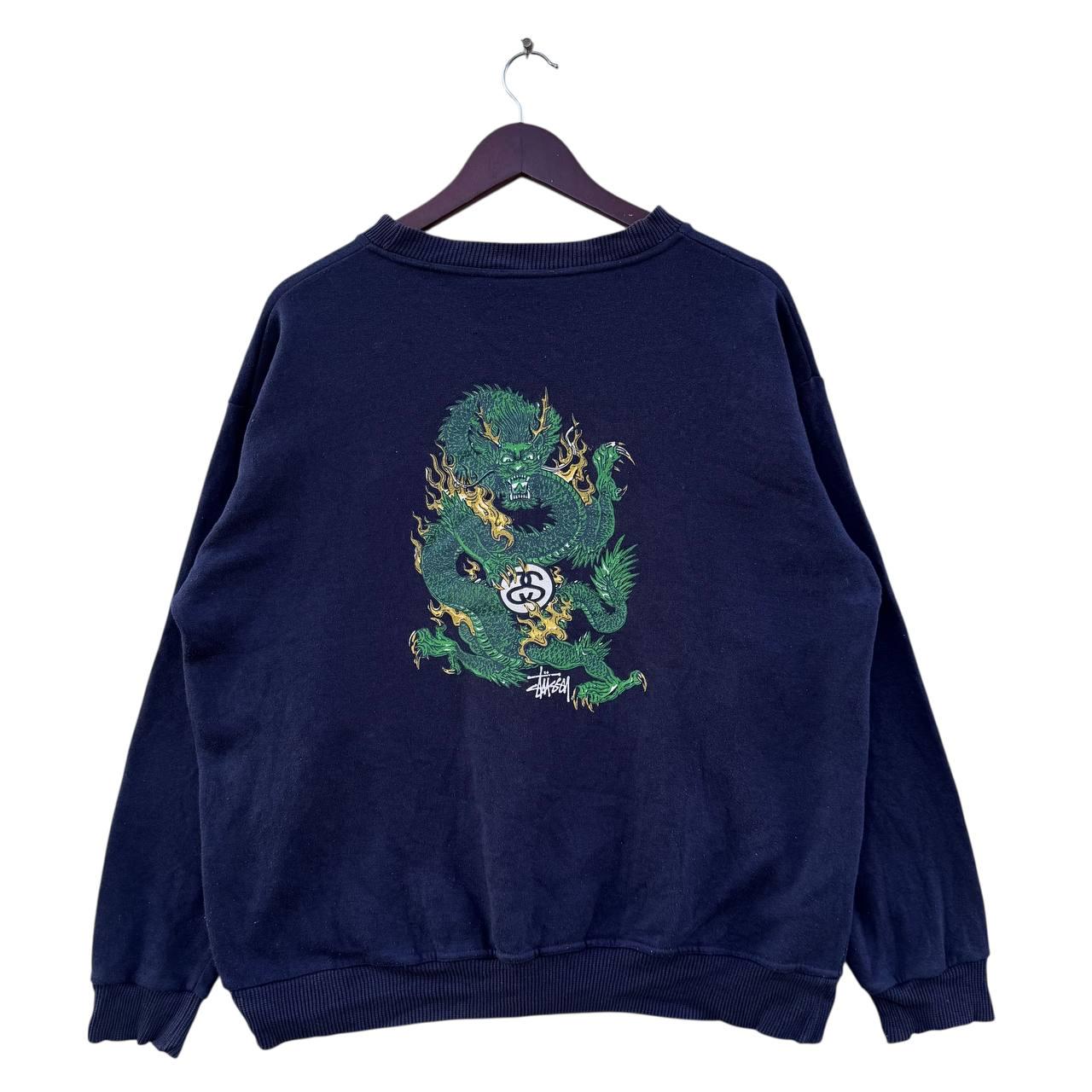 Vintage Stussy Dragon Graphic Sweatshirt Made in Usa Navy Crewneck