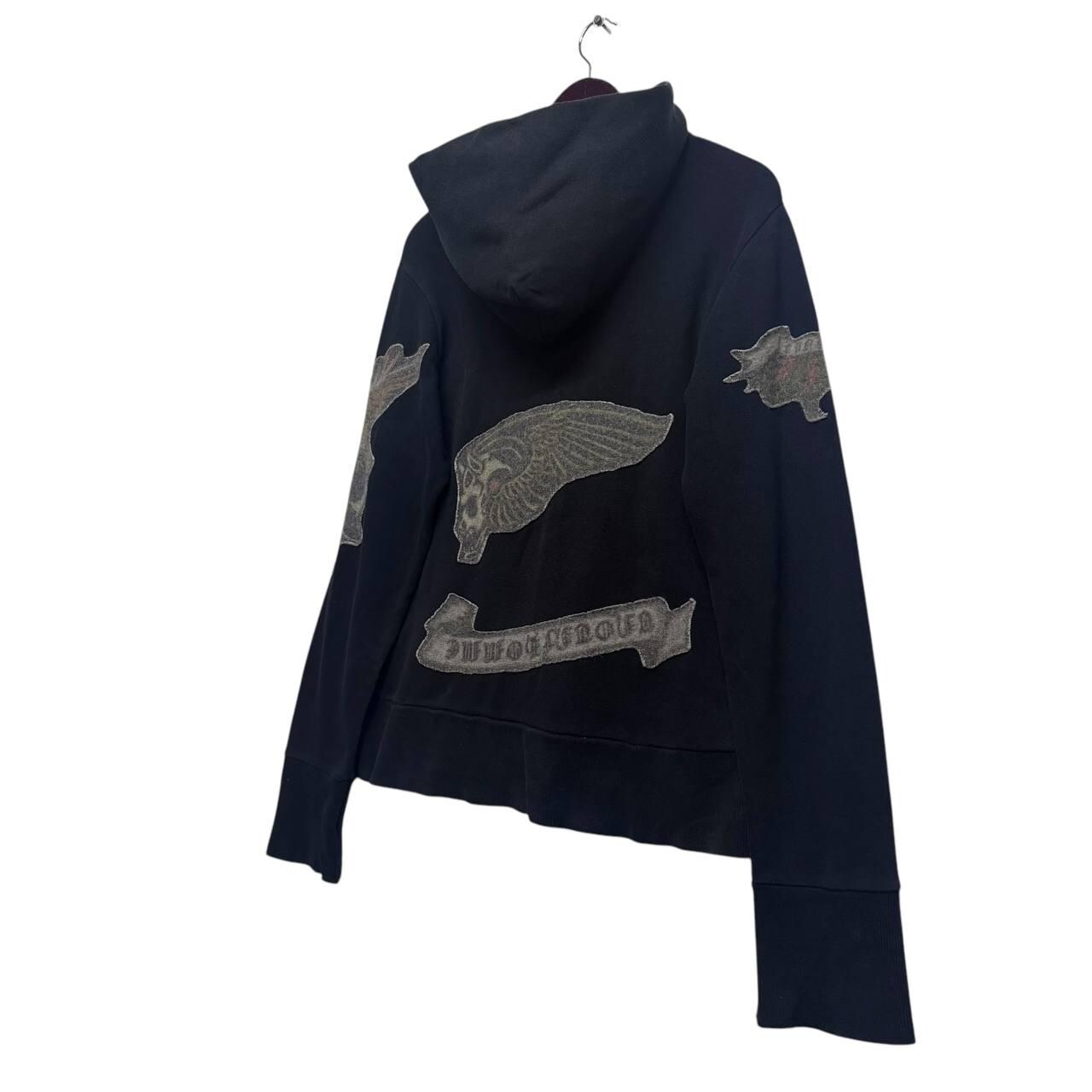 Vintage 291295 Homme Zip Hoodie Distressed Gothic Patchwork Black 