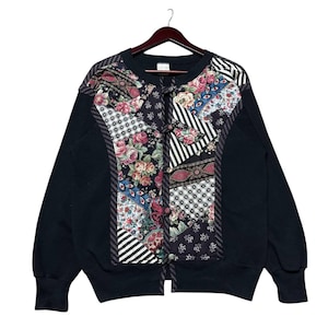Vintage Floral Patchwork Winter Womens Cardigan,Classic Retro Style m,Aesthetic Vintage,Cozy Patchwork Cardigan,Medium Size