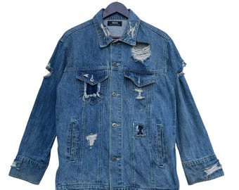 Denimjack met vintage rug, distressed spijkerjack, gescheurde denim