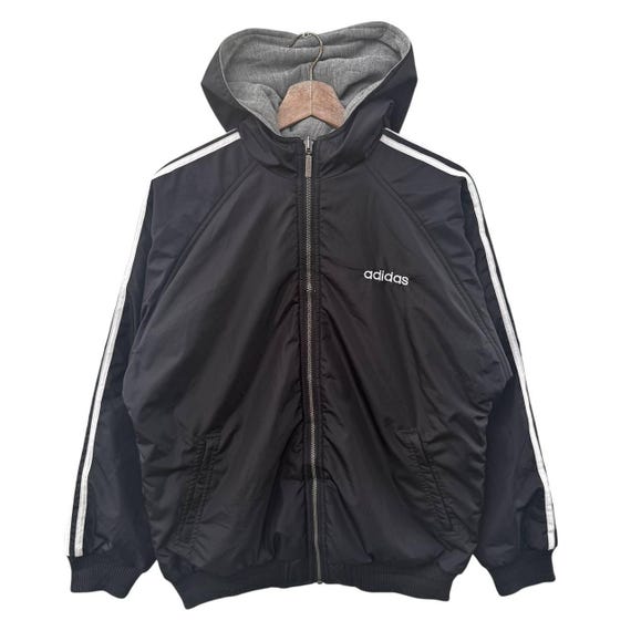 Vintage Adidas Reversible Windbreaker Jacket Black Grey Athletic