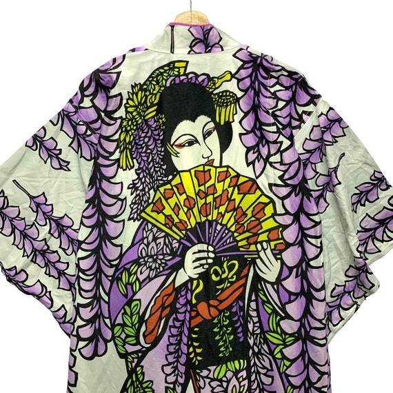 Vintage Japanese Geisha Girl Art Kimono Polyester… - image 5
