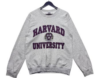 Moletom vintage da Universidade de Harvard, gola redonda, cinza, unissex, estilo universitário, com logo, moletom com espírito da Ivy League.