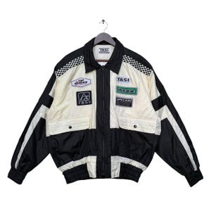 Vintage Racing TAS-1 Bomber Jacket with Embroidered Patches,Large Size,Racing Team Jacket,Vintage Aesthetic