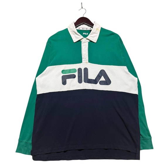 Fila, Vintage FILA Rugby Long Sleeve Shirt,Big Logo Shirt,Color Block Polo,90s Streetwear,Retro Sportswear
