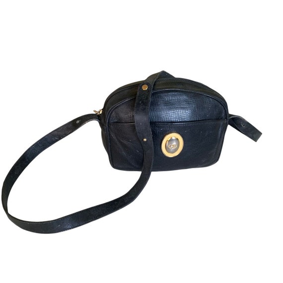 Vintage Christian Dior Black Leather Crossbody Bag With Gold CD