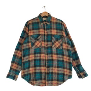 Vintage Five Brother Plaid Button Up Men Shirt Long Sleeve Flannel Shirt 90s Vintage Clothing Retro Style
