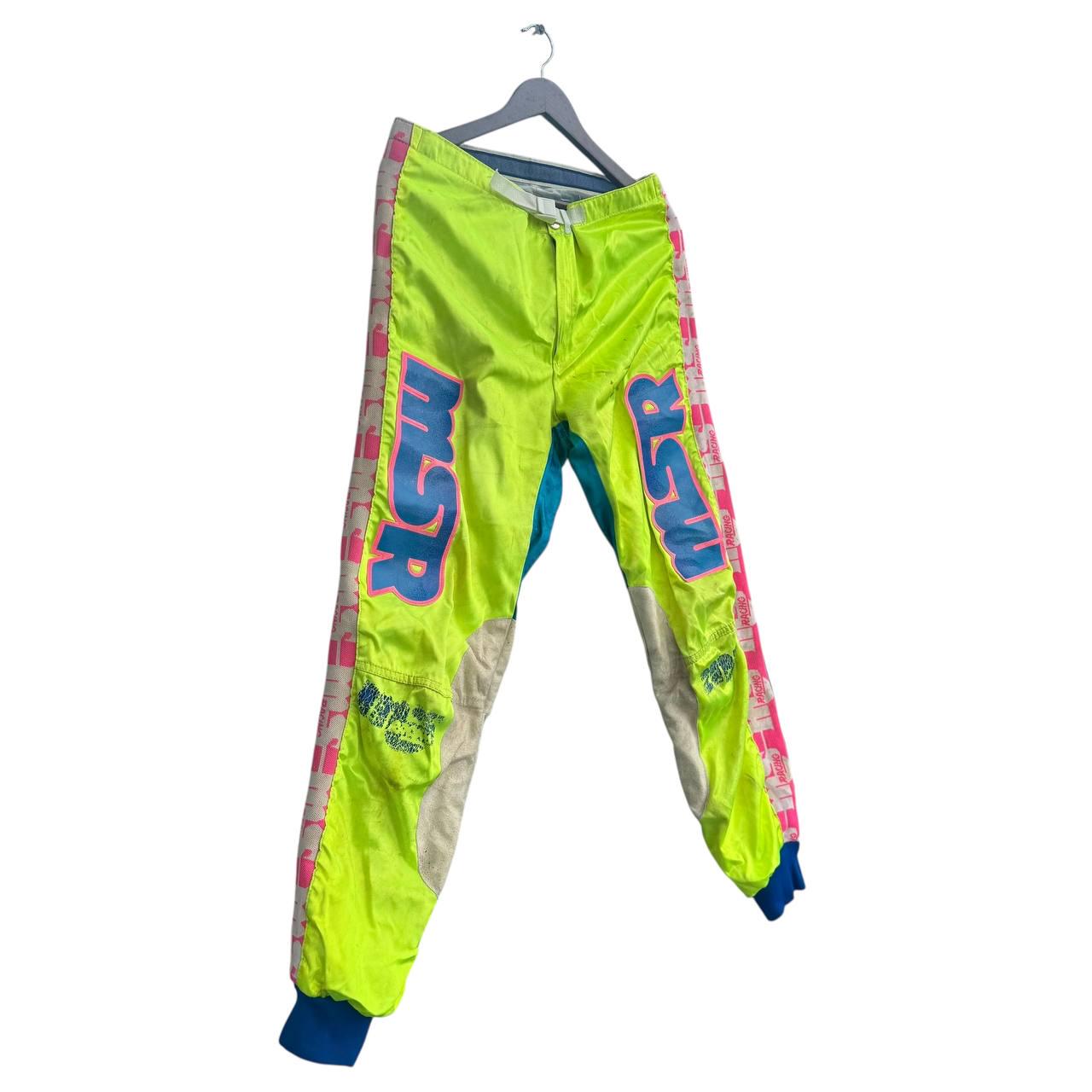 Vintage MSR Motocross Racing Pants Neon Green Blue Pink 90s Dirt 