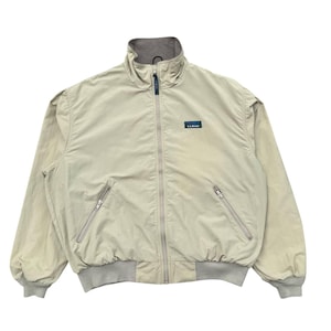 LL Bean Vintage Beige Bomber Jacket Mens 90s Windbreaker Full Zip Track Jacket Retro Streetwear Preppy Casual Outerwear