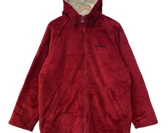 Vintage Adidas Corduroy Sherpa Jacket Hoodie,Red Color