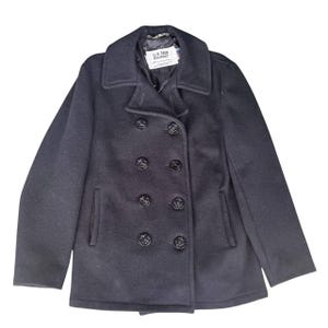Vintage Schott Bros U.S. 740N Pea Coat Jacket Black Military Wool Double Breasted Made In USA 80s Outerwear Men Size 38 Classic