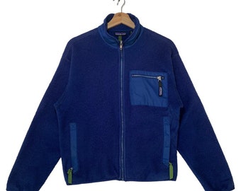 Vintage Patagonia Fleece Sweater Jacket Size 8 Blue Color Made In USA