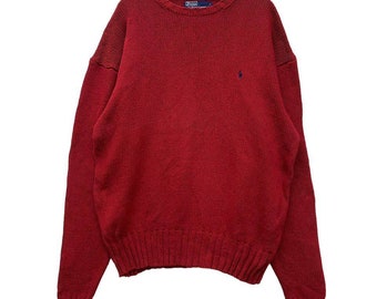 Vintage Polo By Ralph Lauren Knit Sweater,Large Size,Red Color,Pullover Jumper Sweater,Crewneck,Vintage Sweater Men,Winter Outfits,Retro