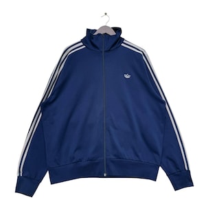 Vintage Adidas Originals Blue Track Jacket with White Stripes,XL Size,Streetwear Style