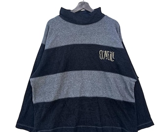 Sudadera vintage O'Neill de los años 90 con rayas, color negro y gris, estilo surf, skate, ropa de calle, sudadera deportiva retro grande para hombre, talla extragrande