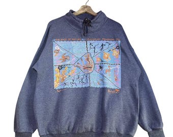 Felpa vintage anni '90 con stampa artistica aborigena Bulurru, maglione con stampa grafica di canguro australiano, maglione color terra, felpa con cappuccio etnica boho Y2K