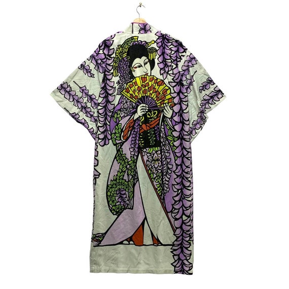 Vintage Japanese Geisha Girl Art Kimono Polyester… - image 1